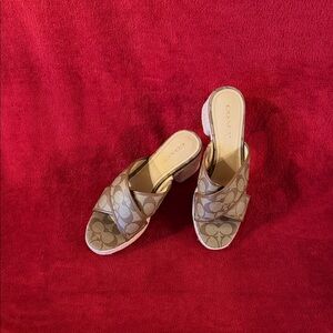 Coach Women's Tan Patterned Mules